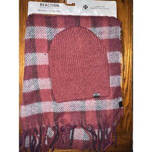 Kenneth Cole Reaction Men's Beanie & Scarf Set, Burgundy/Grey, One Size, NWT